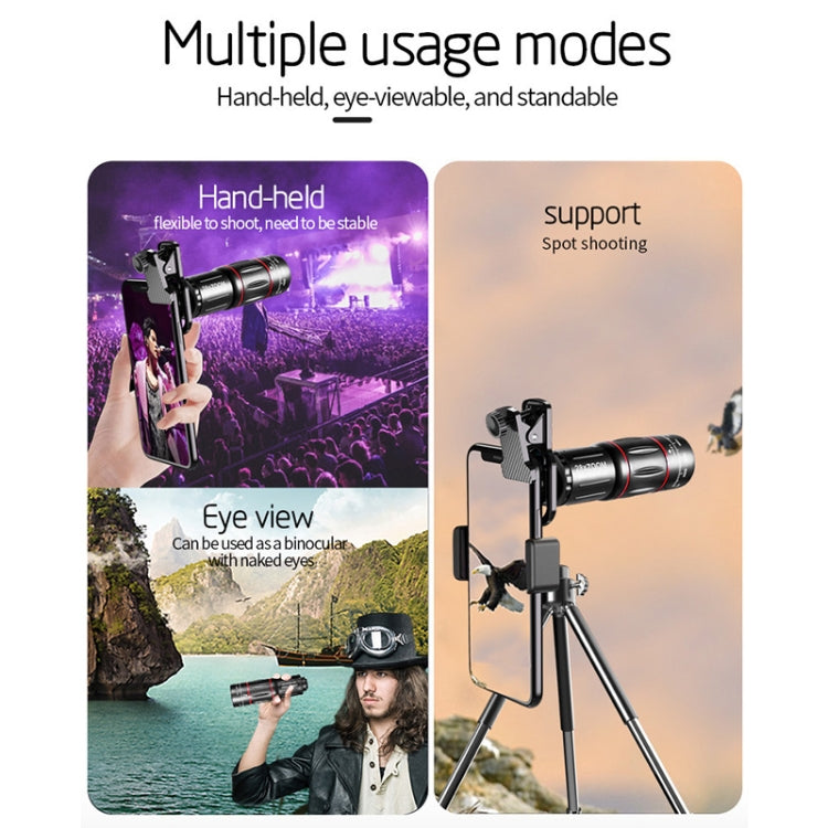 W28-QK Mobile Phone Universal Lens Telescope 28X Big Pocket + Metal Tripod Set, Big Pocket + Metal Tripod